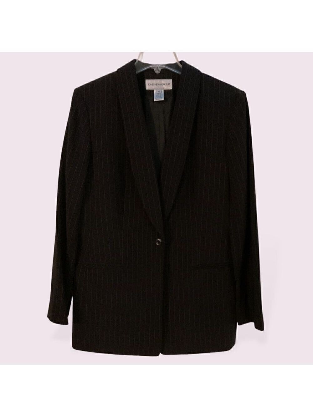 Jones New York Women Black Pinstripe Suit Jacket Pants Set Size 10 - Picture 1 of 6